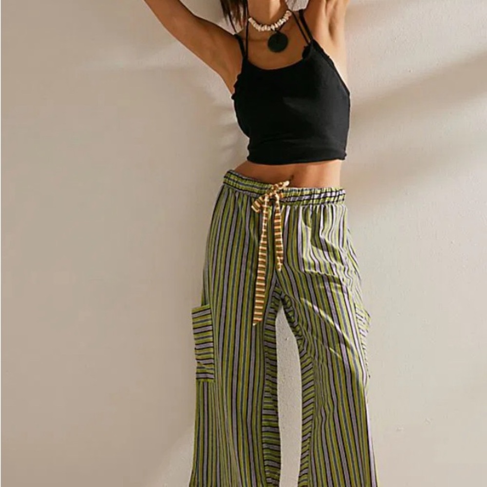 Free People Striped Wide-Leg Drawstring Pants